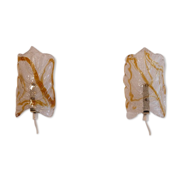 Paire d'apppliques scandinaves verre et laiton 1970