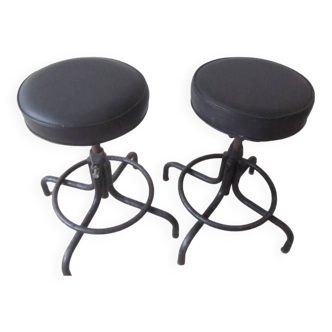 Set of 2 industrial workshop stools from the 60s and 70s
