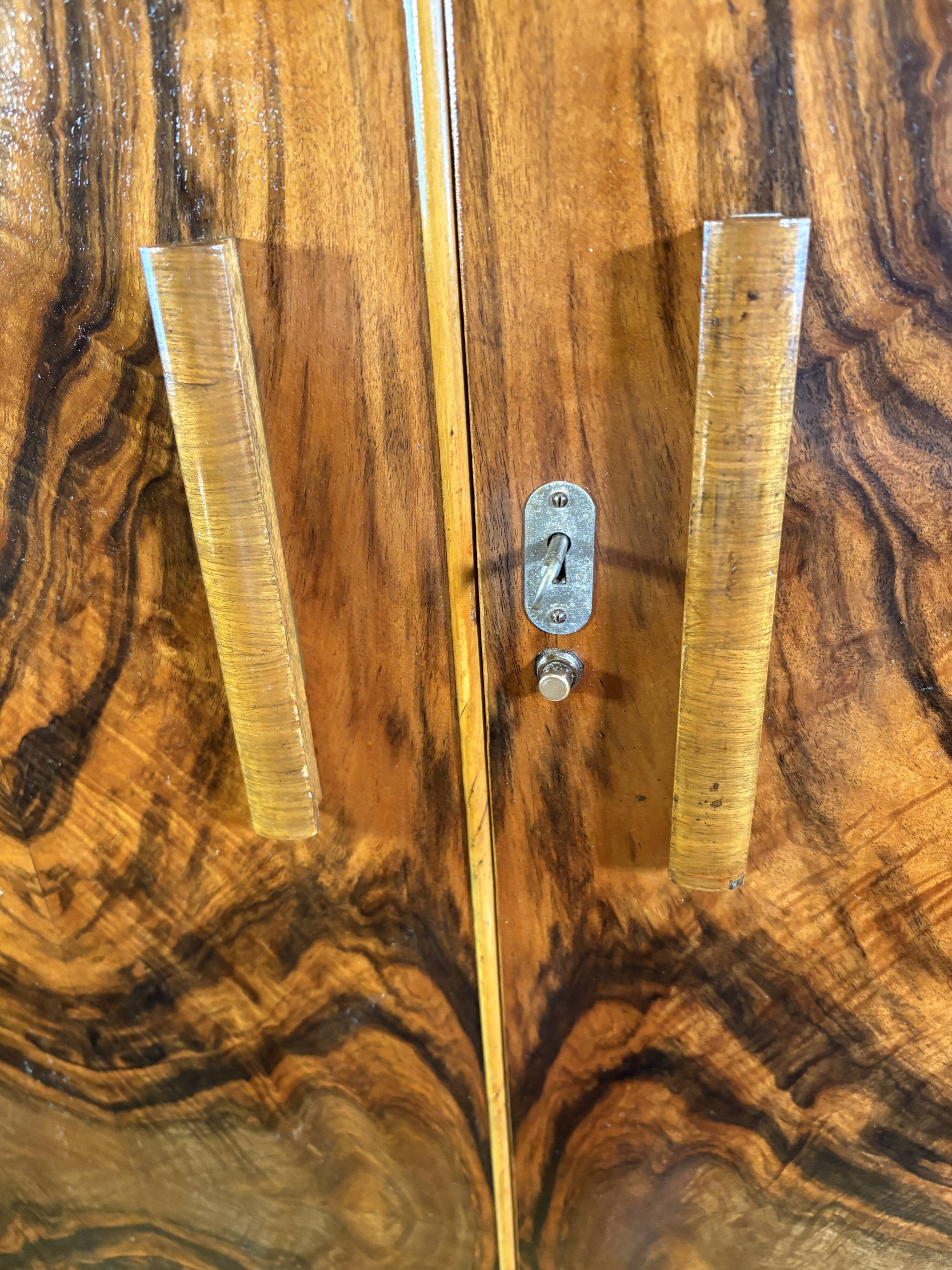 Art Deco Vintage 1930s  Figured Walnut Wardrobe Bookmatched Fitted Interior
