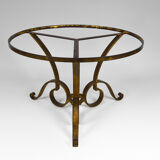 Table basse par Raymond Subes, fer forgé doré et marbre, France, circa 1935