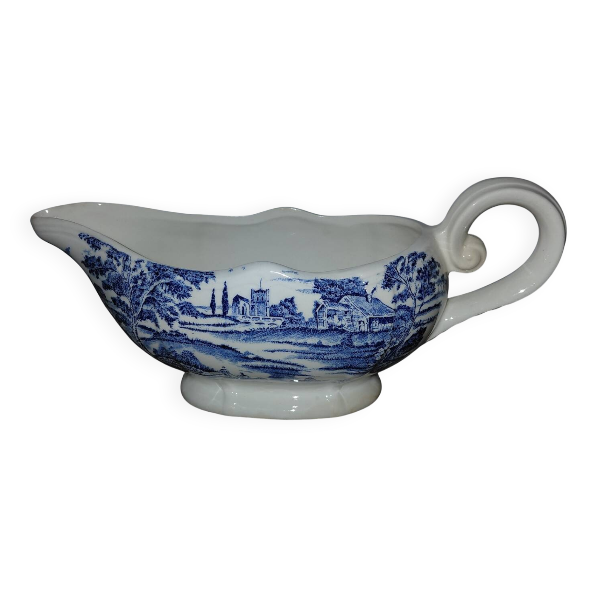 Porcelaine Lunéville- saucière paysage bleu