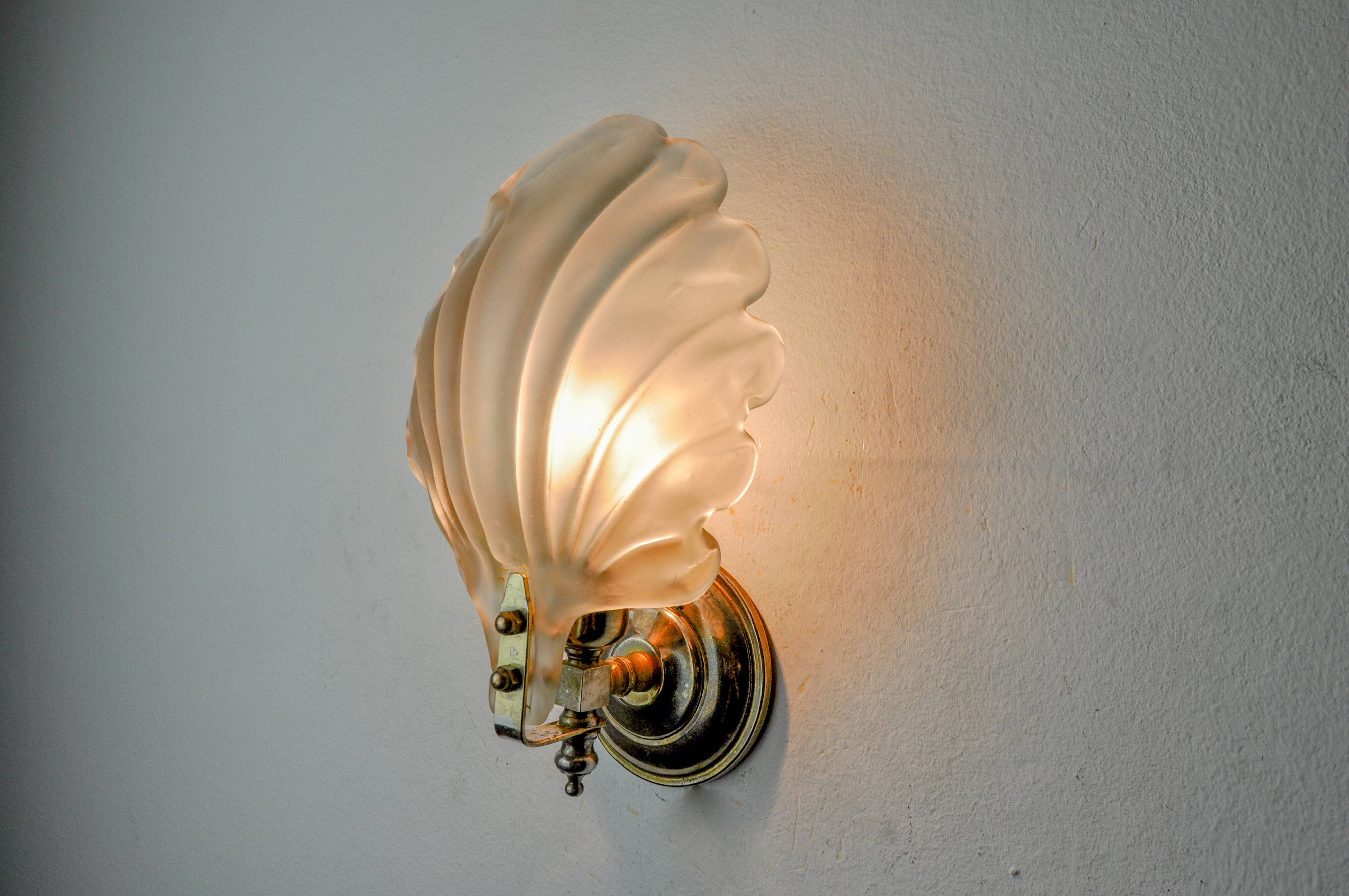 Shell wall lamp, murano glass, italy, 1970