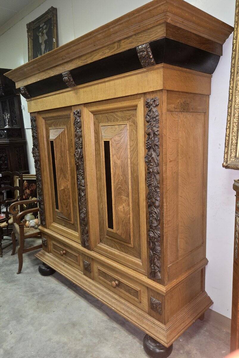 Dutch Renaissance-style cushion cabinet in solid wood