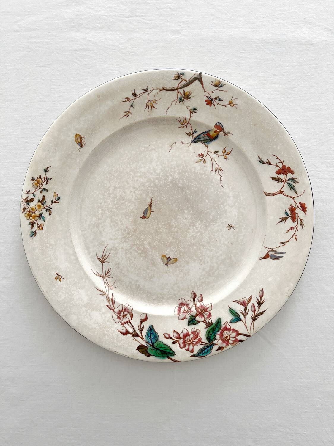 Round polychrome ironstone platter "Nella" by Jules Vieillard, Bordeaux
