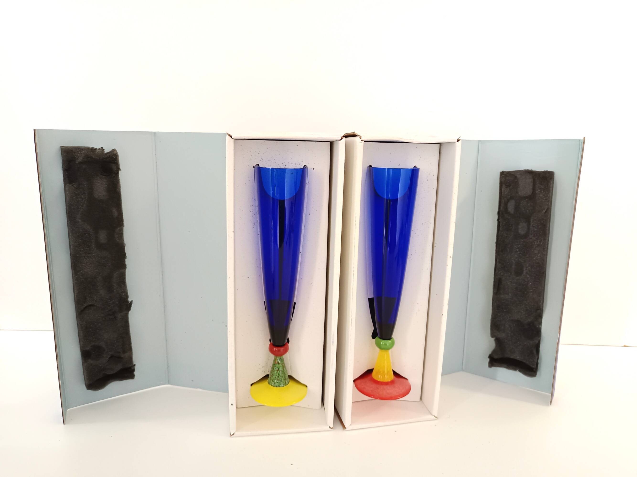 Pair of Blue Murano Glass Flutes by Bisazza & Rotella, Italy 2000