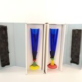 Pair of Blue Murano Glass Flutes by Bisazza & Rotella, Italy 2000