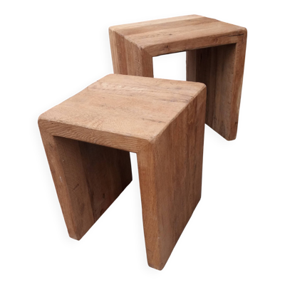 Deux tables gigognes brutalistes, maison Flamant