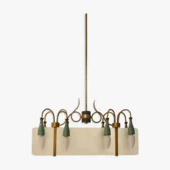 Chandelier Italian organic structure and frosted glass 1950