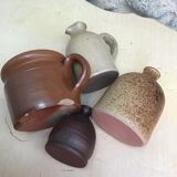 Lot of 4 sandstone objects: 2 vases 1 pitcher and a salt pot