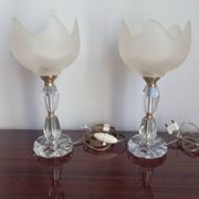 Pair of vintage table lamps in cut crystal and glass tulip.