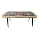 Vintage Coffee Table Floral Glass Top Tapered Legs