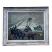 Oil on panel by Robert Leparmentier - The port of Paimpol in the fog