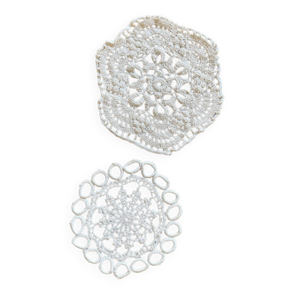 Set of 2 small placemats, crochet coasters, beige - vintage, old