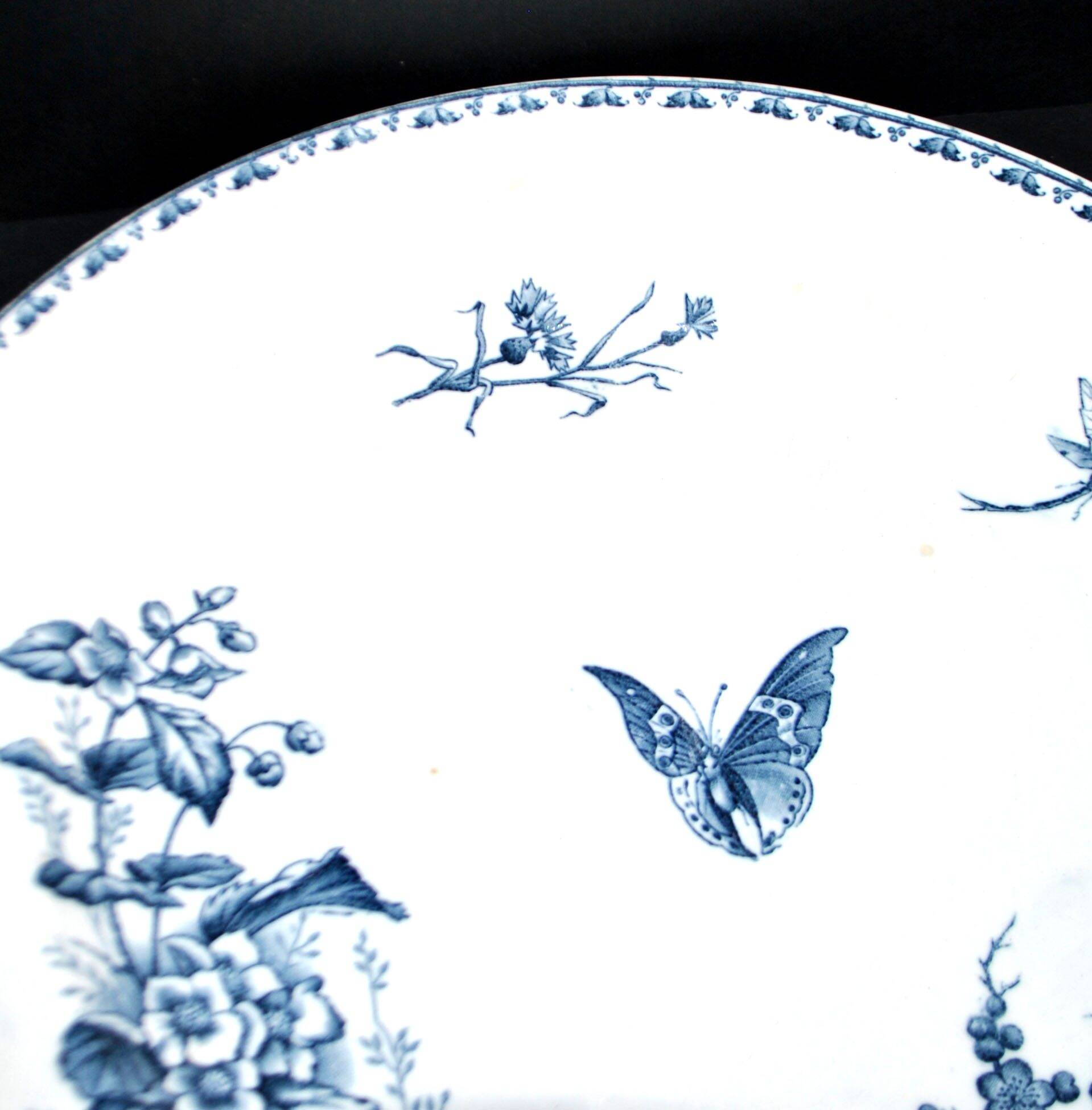 Sarreguemines round plate CARMEN blue butterfly dragonfly earthenware ironstone