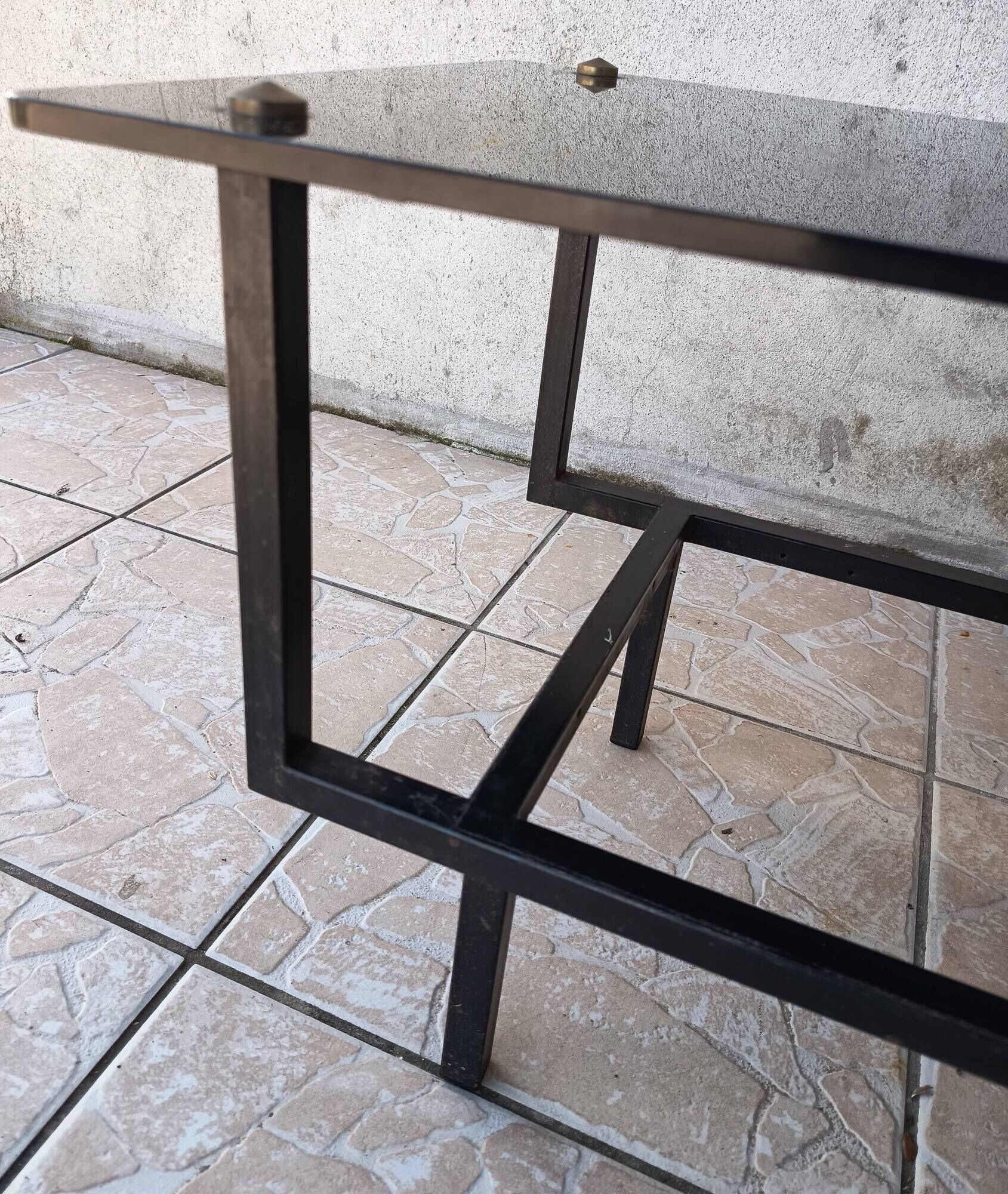 Table basse métal et verre 1950