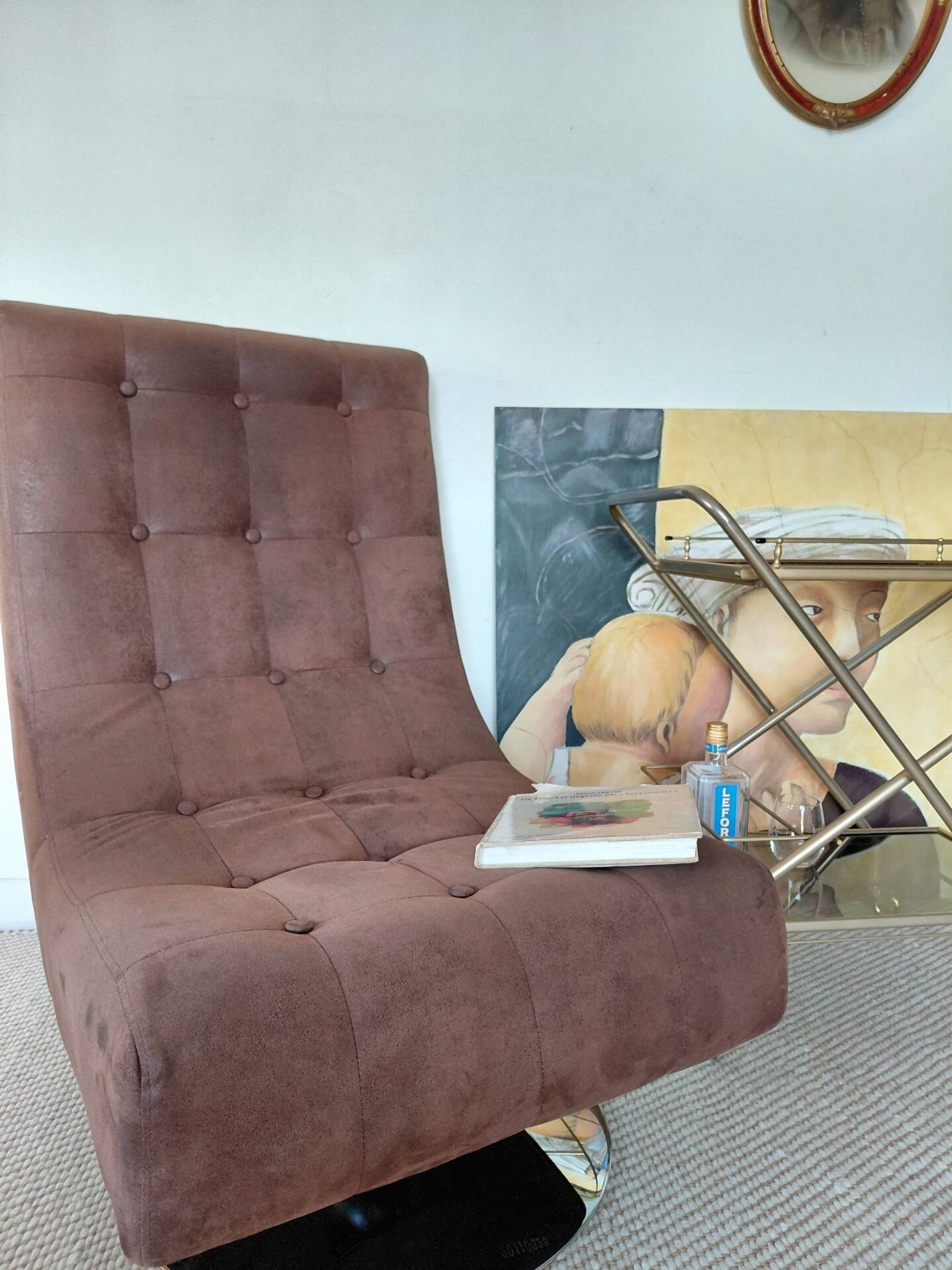 Fauteuil vintage pivotant en suède marron-esprit design années 60/70s