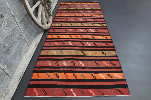 Vintage Turkish Oushak Handmade Wool Cotton Orange Runner Rug 132x332