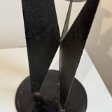 Vintage black metal brutalist tripod candlestick
