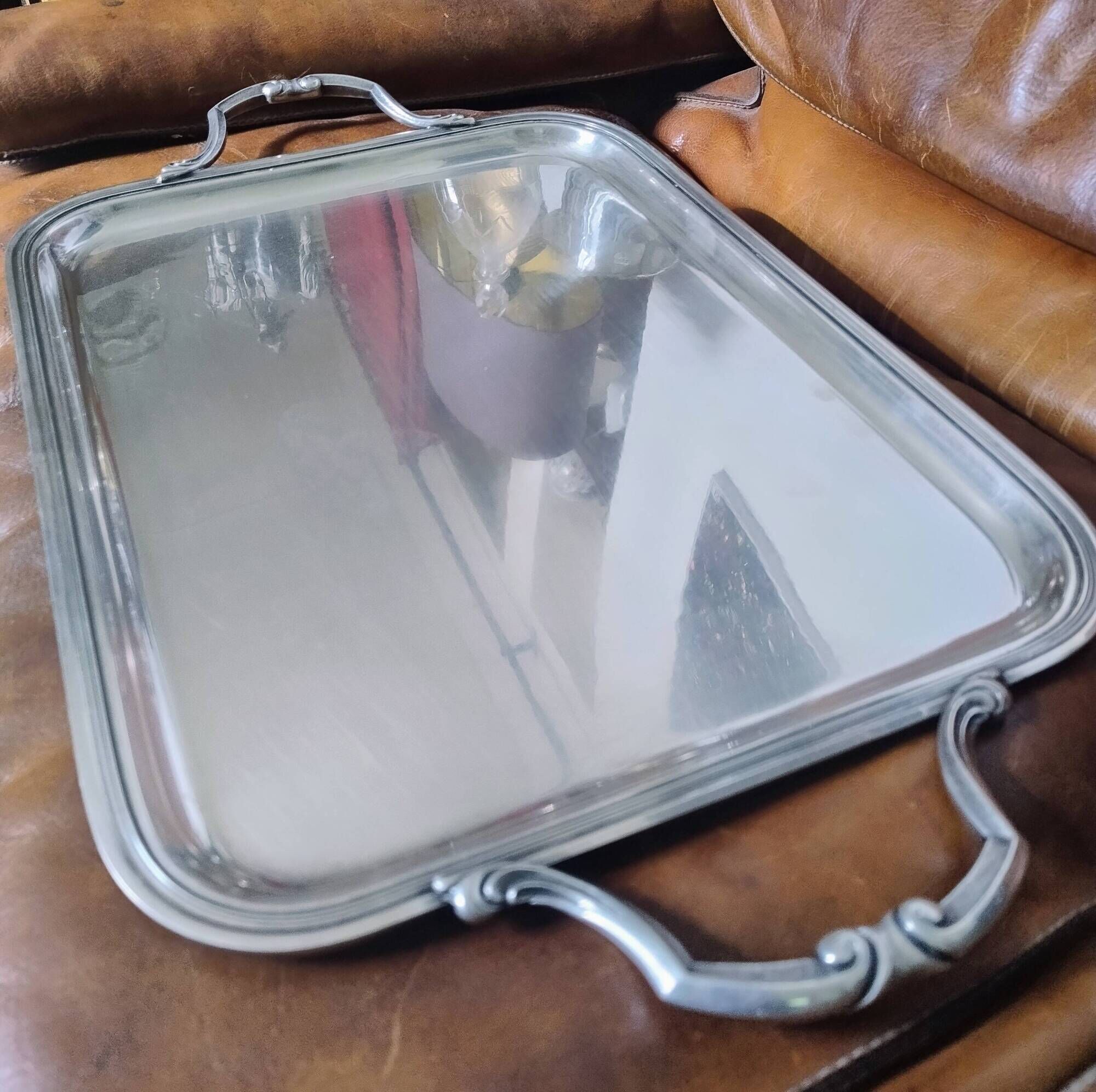 Antique silver-plated serving tray / 60 cm / 45 cm, hallmarks