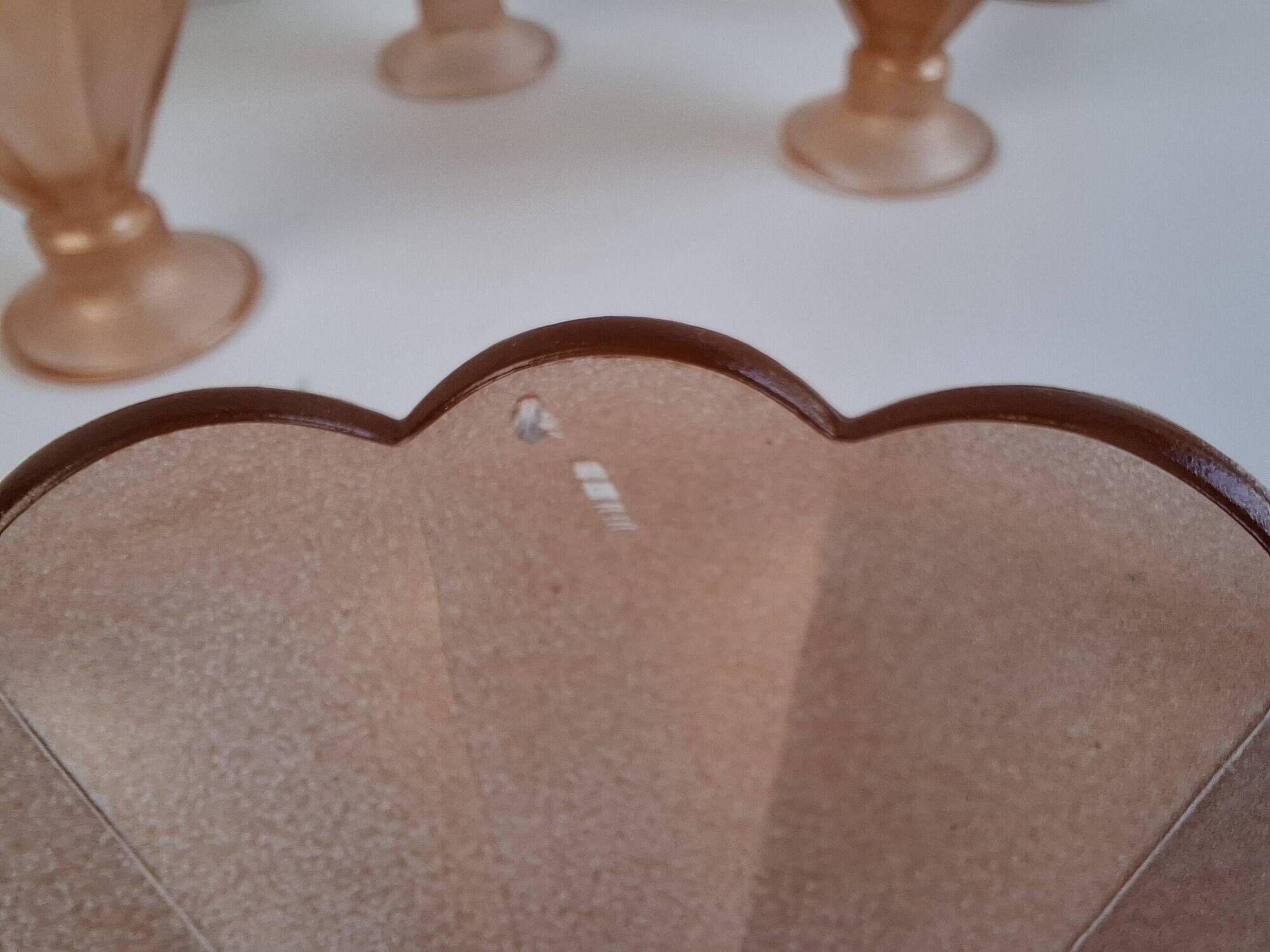 Set of 6 Art Deco Pink Rosaline Glass Dessert Bowls, Czechoslovakia, 1930s