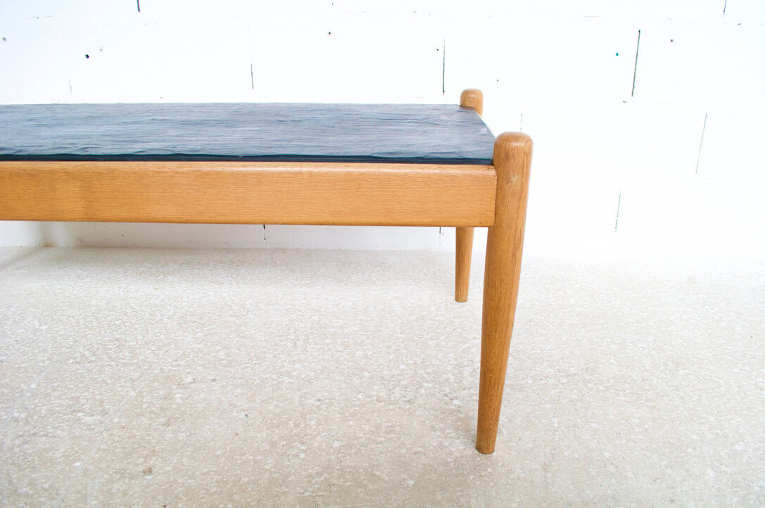 Scandinavian coffee table oak and slate 60's