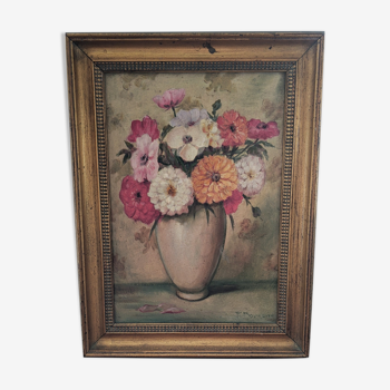 Huile sur toile bouquet fleurs F. Boursier