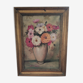 Oil on canvas bouquet flowers, F. Boursier