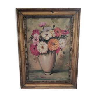 Oil on canvas bouquet flowers, F. Boursier