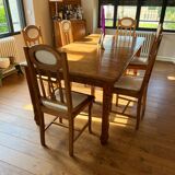 6 chaises en chêne et cuir blanc cassé