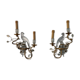 Pair of parrot crystal or parakeet wall sconces Maison Baguès 1950