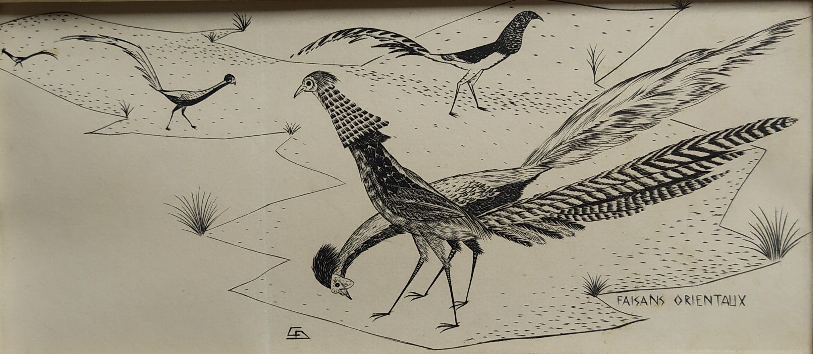 Engraving "Oriental Pheasants" 1950s