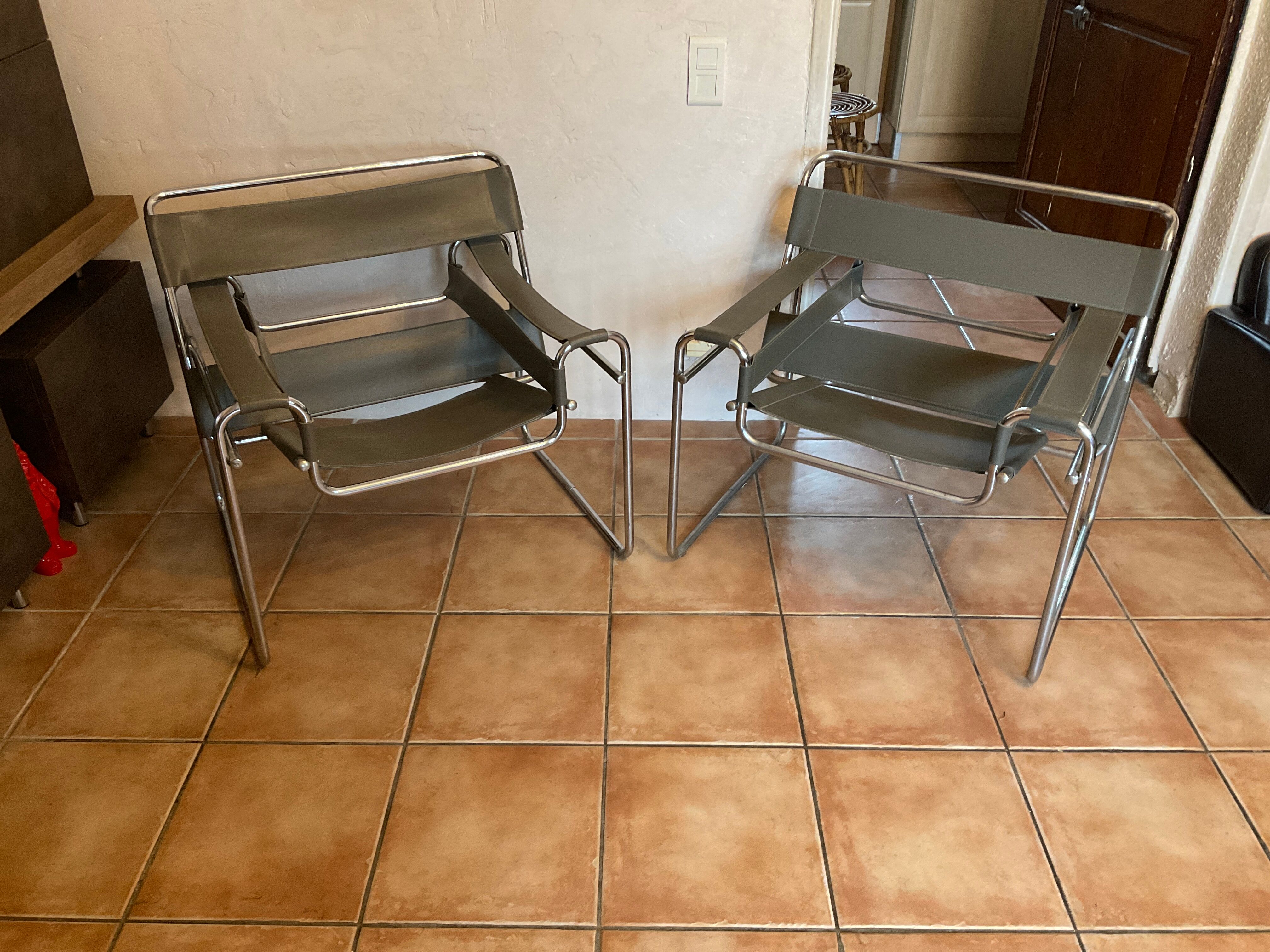 Pair of vintage armchairs B3 vassily by Marcel breuer at the bauhaus circa 1980