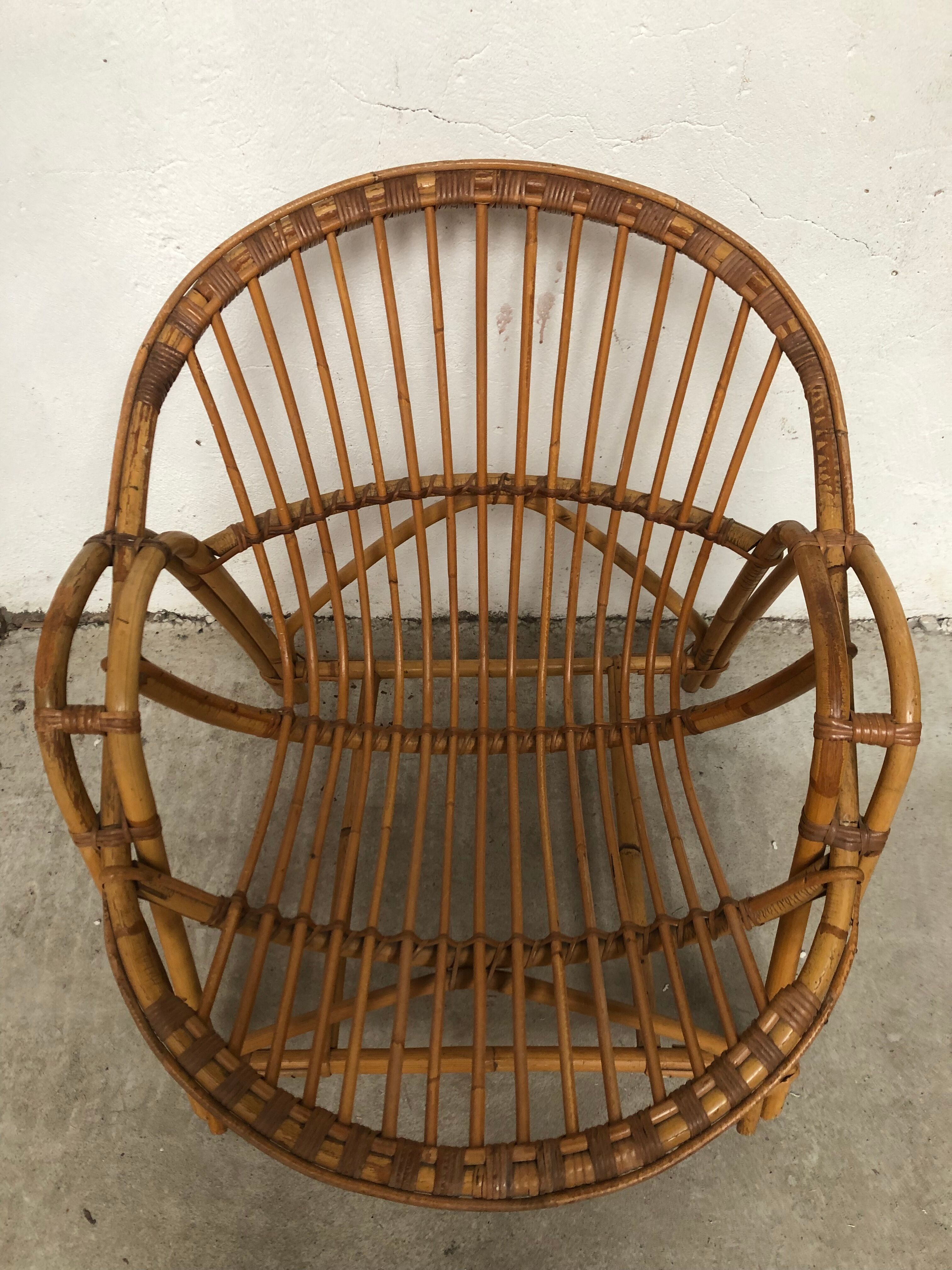 Rattan armchair bamboo wicker 70s vintage