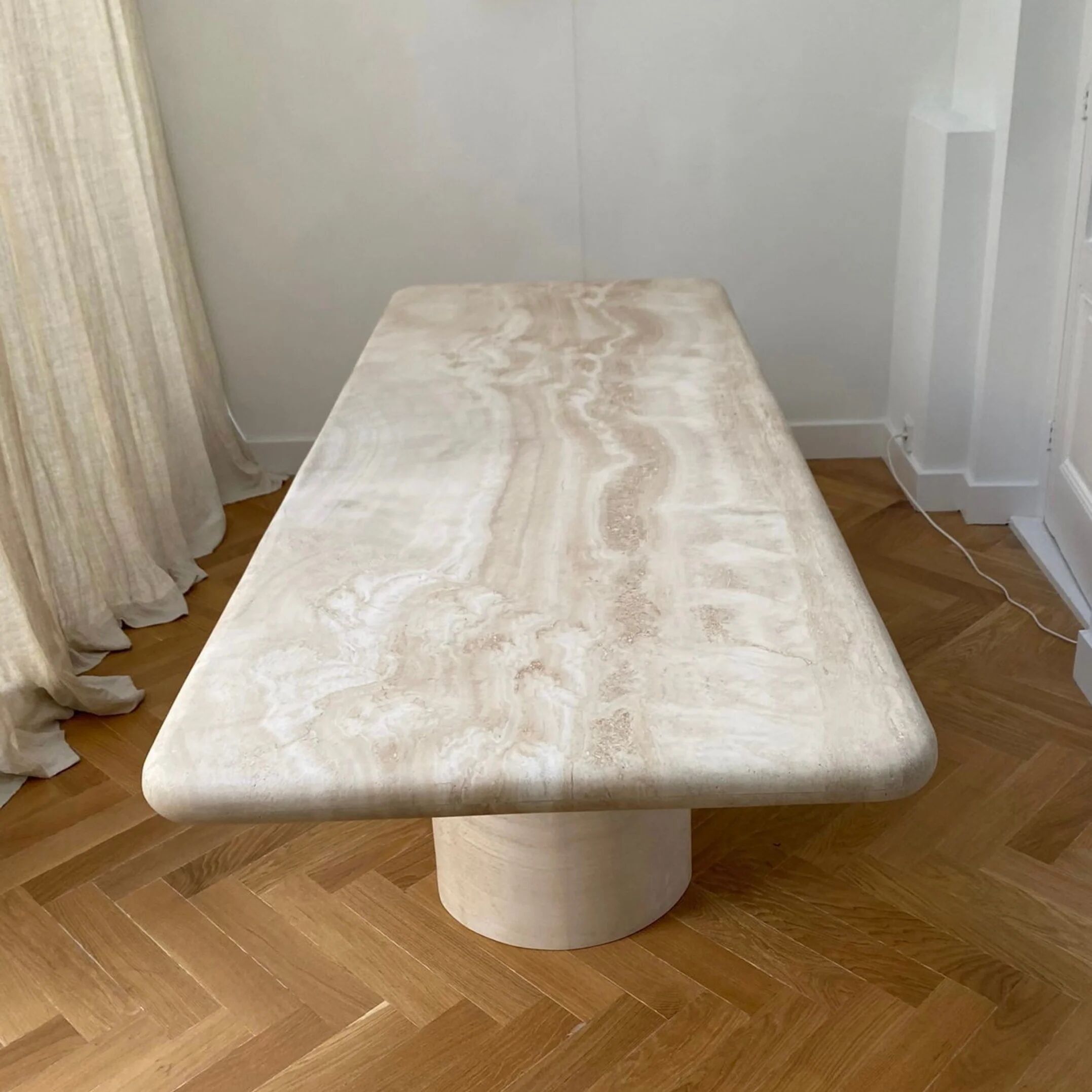 Large Thick Rectangle Travertine Dining Table by My Habitat Design