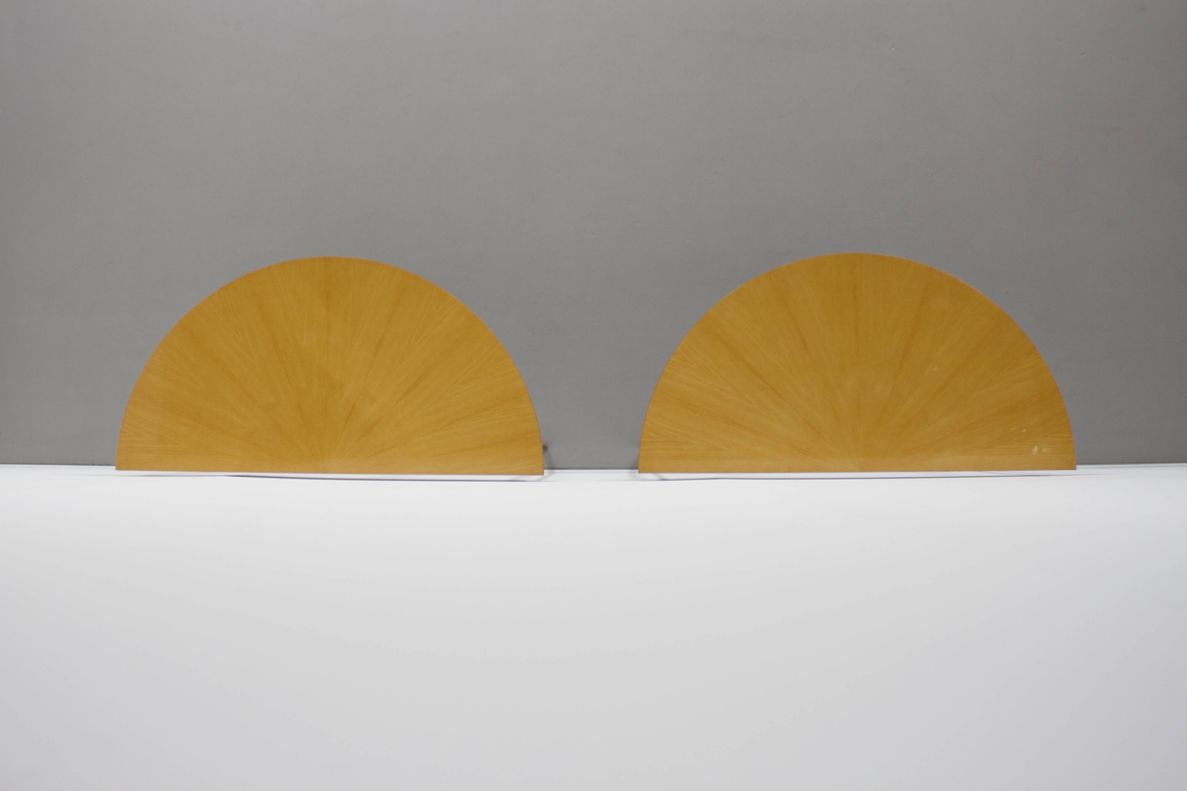 Pair of Italian Sunburst Veneered Consoles / Side Tables, 1960s