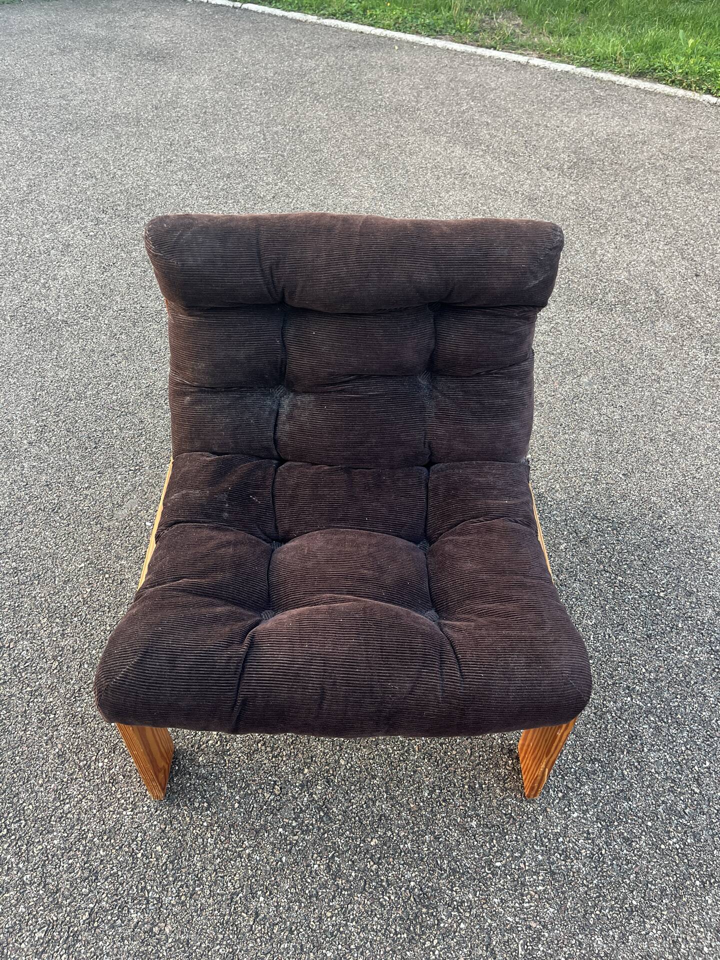 Vintage velvet and pine armchair 1970