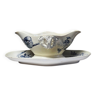 Antique Longwy sauceboat, fine ironstone earthenware from the late 19th to early 20th century.