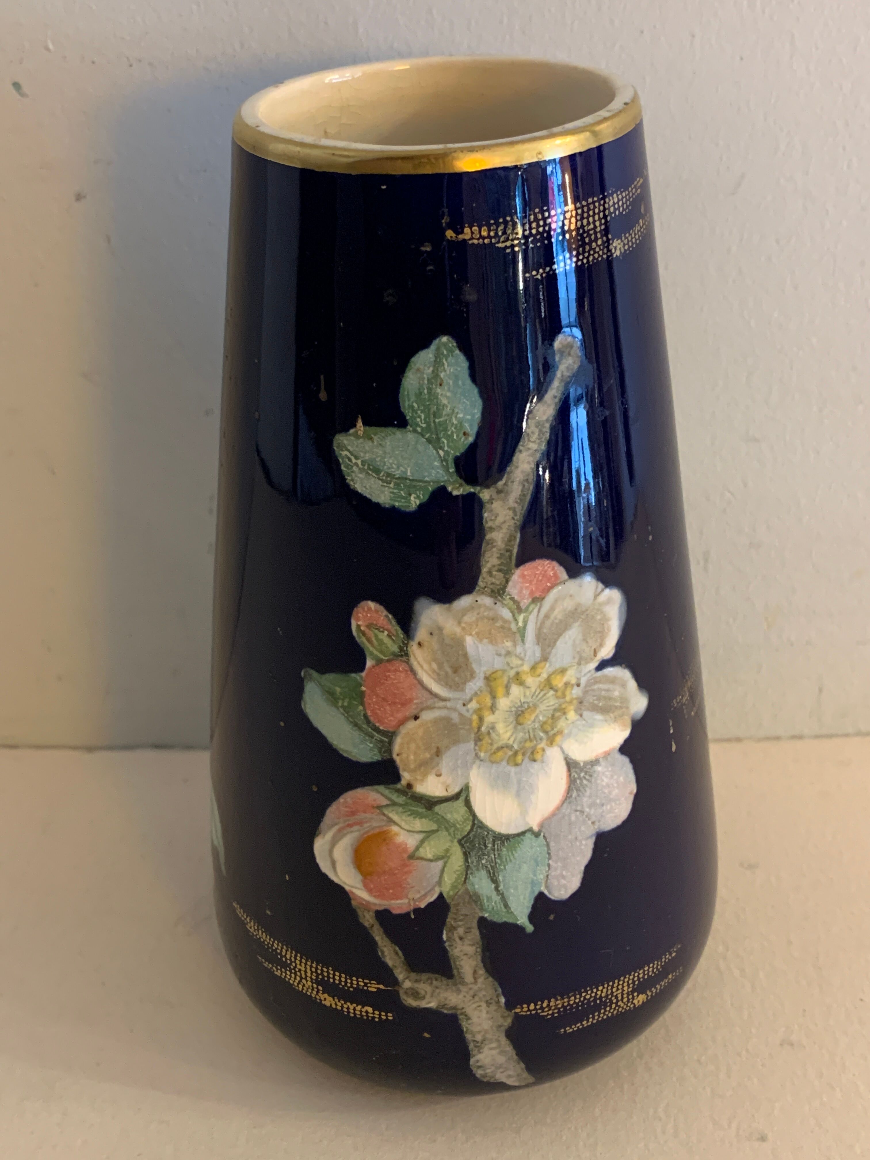 Art nouveau ceramic new cobalt vase by Villeroy and Boch