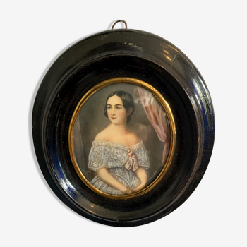 Portrait en miniature d'une jeune femme XX siècle