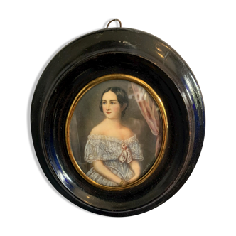 Portrait en miniature d'une jeune femme XX siècle