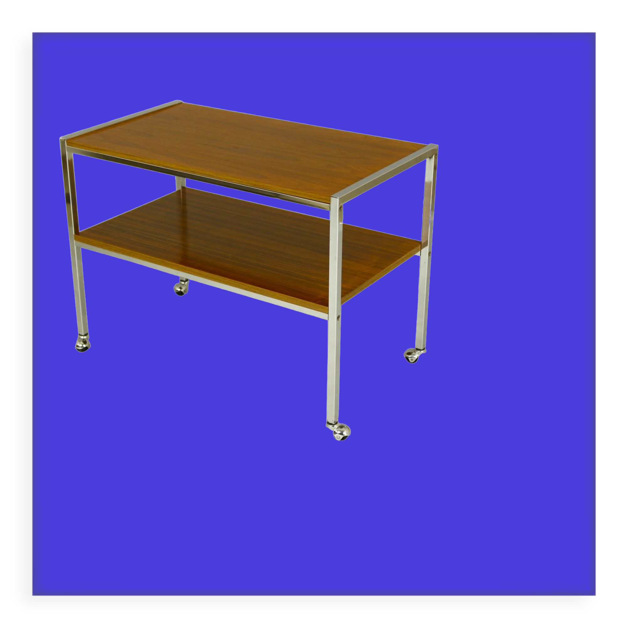 1970s Walnut and Chrome Trolley