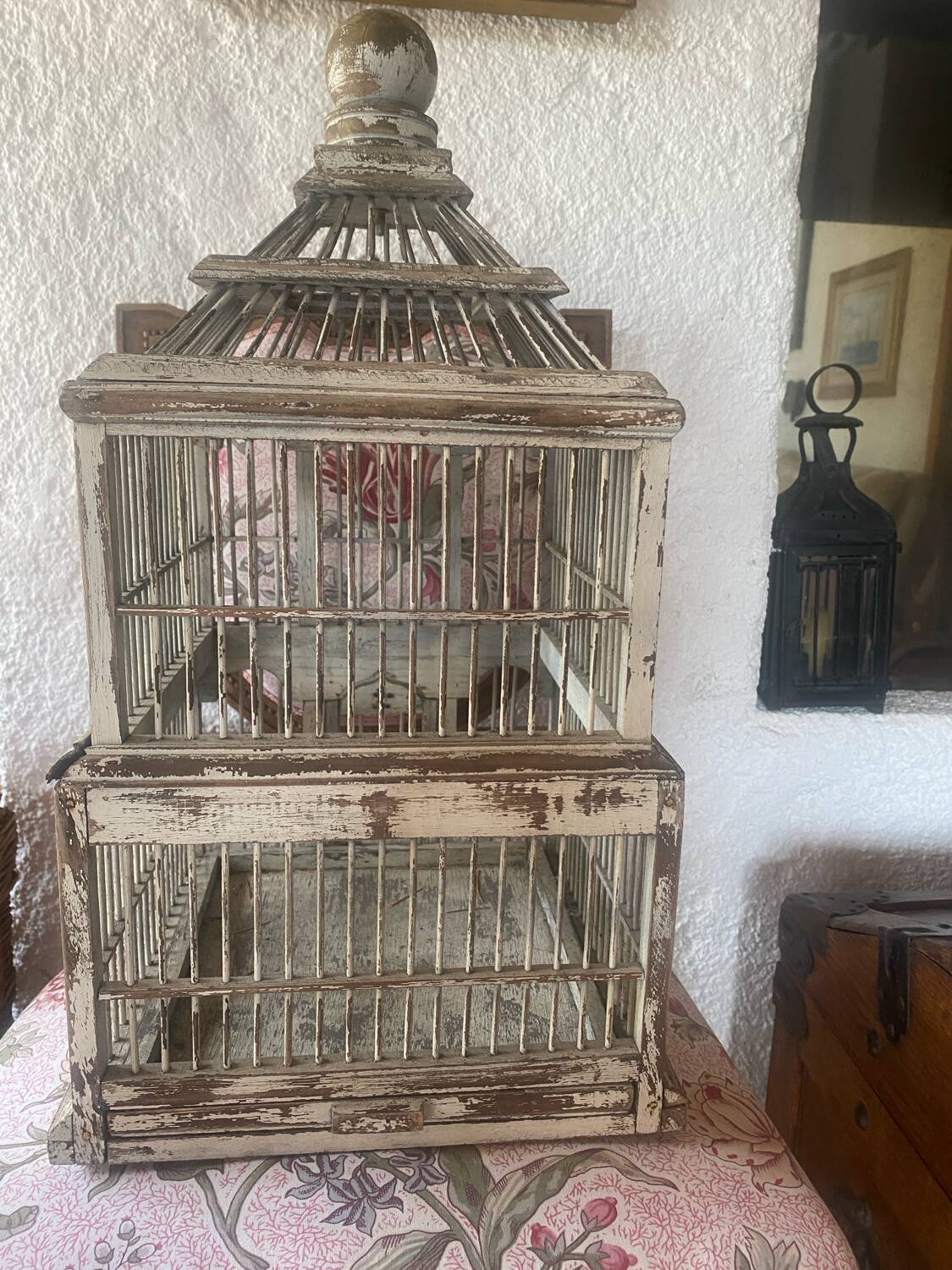 Large antique wooden birdcage