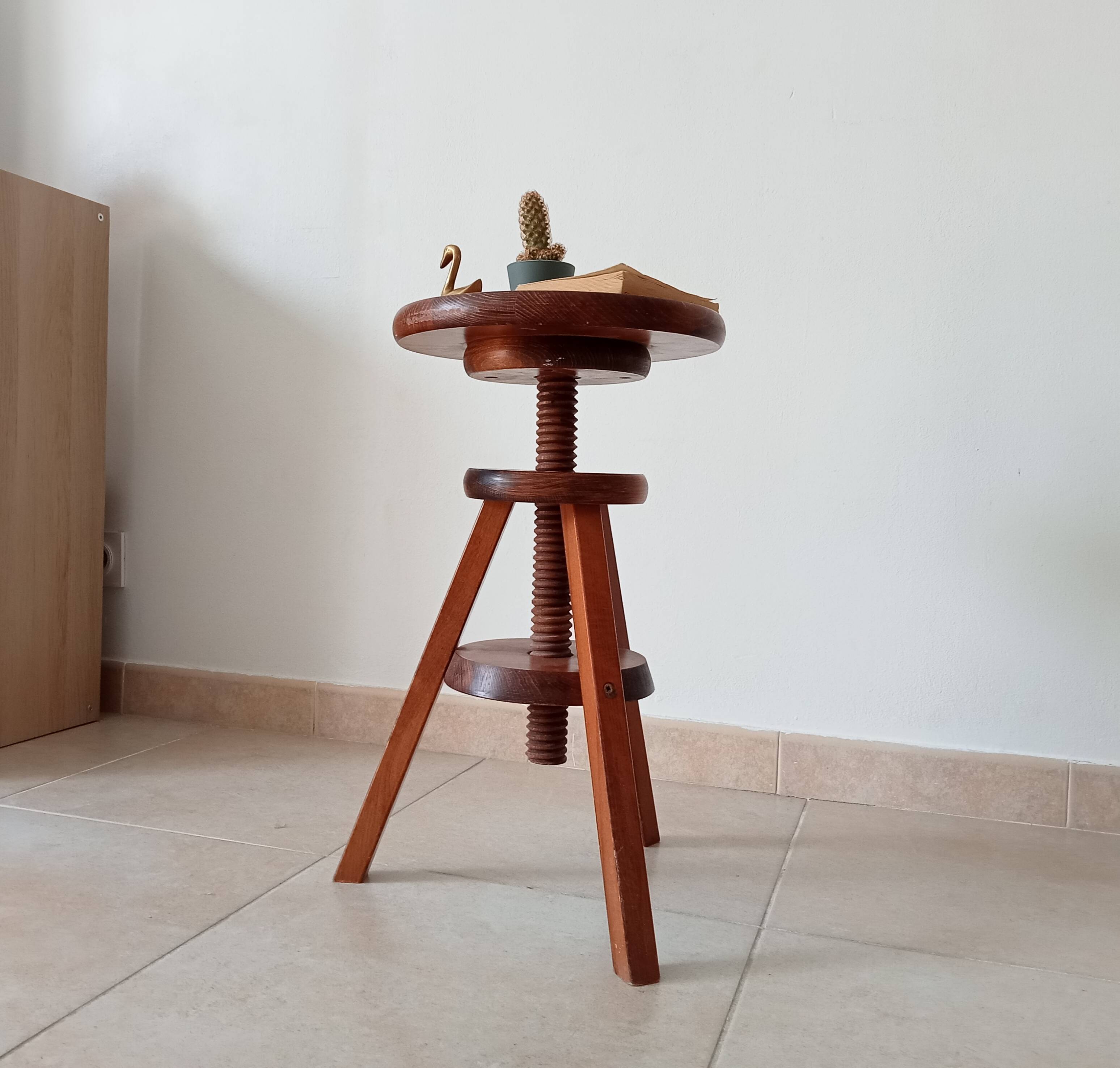 Vintage screw stool in solid oak