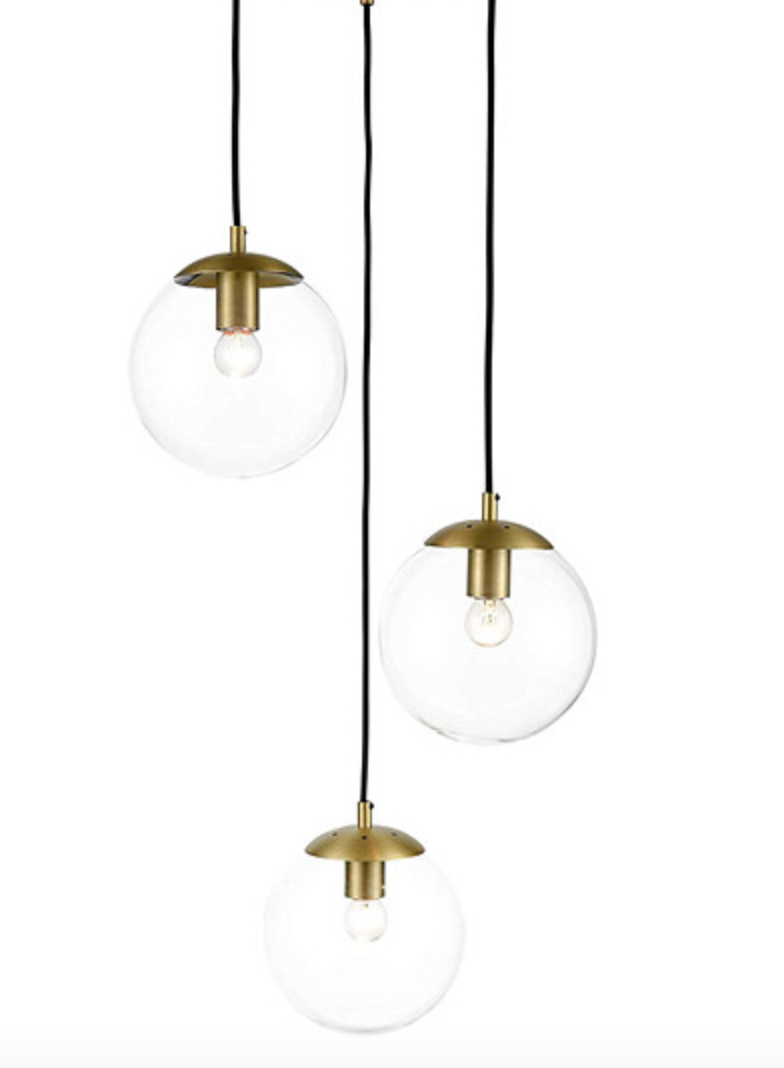 Set of three suspensions in glass and brass Limburg 70s
