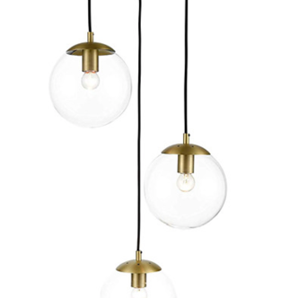 Set of three suspensions in glass and brass Limburg 70s
