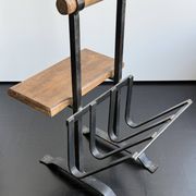 Brutalist wrought iron magazine rack with shelf, 1950s