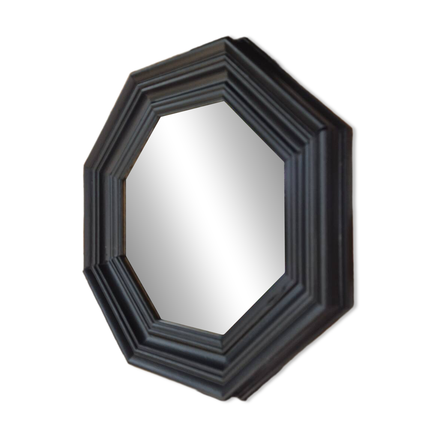Octagonal black wood mirror