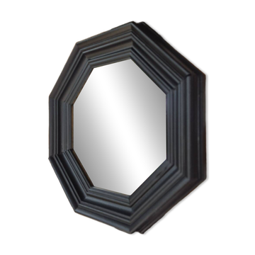 Octagonal black wood mirror