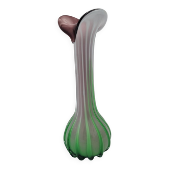 Murano glass vase "Jack in the Pulpit" green and purple