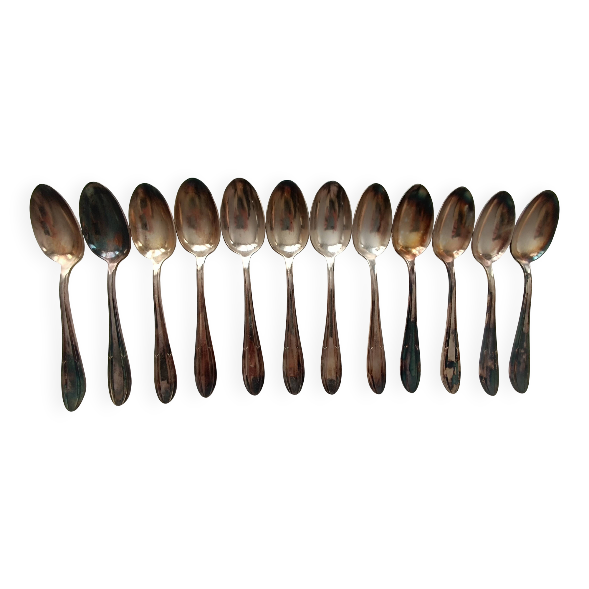Box of 12 silver-plated metal teaspoons JM